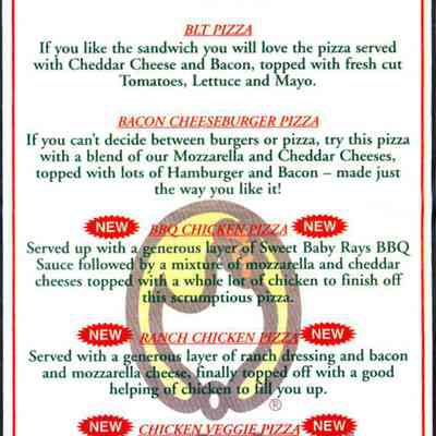 Menu and ad from Todd's Pizza.