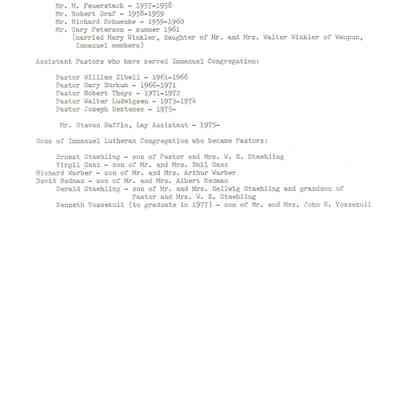Historical info on Immanual Lutheran cont.'