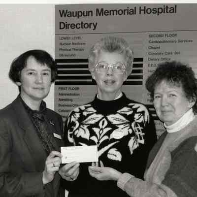 Photograph, Auxiliary Donation to Hospital, Ann Guth, Sue Hutchinson, Maggie McCullough