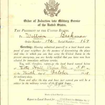 War Dept./ Order of Induction into Military Service