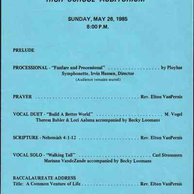 Waupun High School "Baccalaureate Service" (May 26 1985)