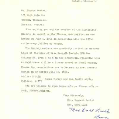 125th Anniversary, 1964, Invitation to the Jubilee