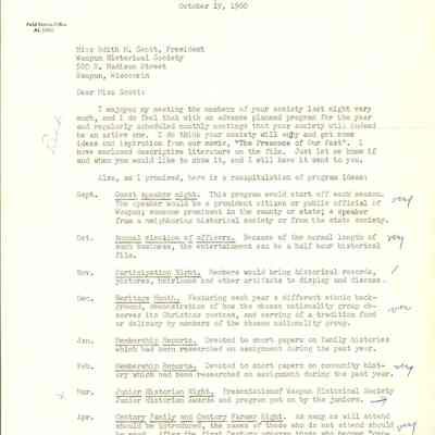 A Letter regarding State Historical Society Meeting, 1960