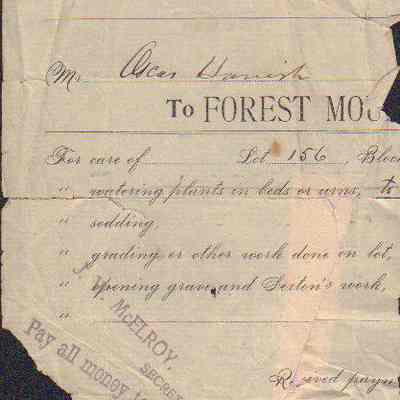 Receipt, Forest Mound Cemetery, Oscar Hanisch