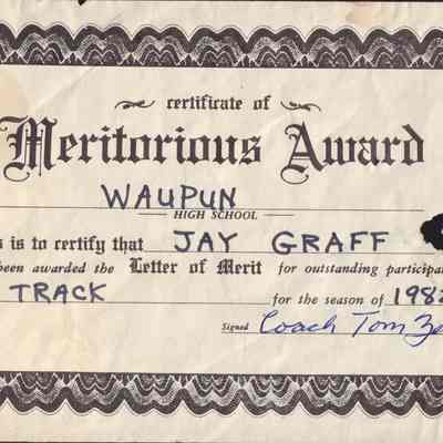 Meritorious Award /Waupun High School (jay graff) track