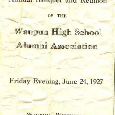 Program, Alumni Banquet, Waupun High School, 1927