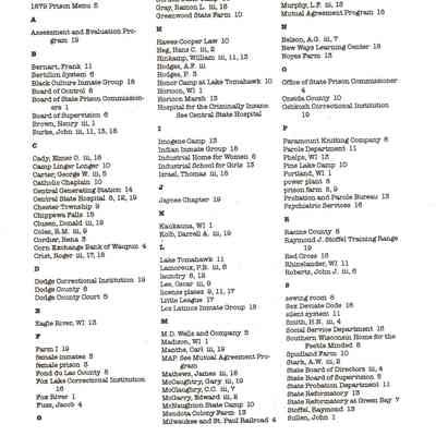 Corrections, Wisconsin State Prison, Index to Waupun Correctional Institution History Book