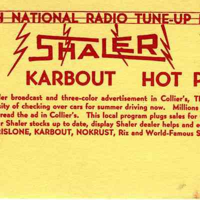 Advertising, Shaler, Rislone, Karbout, and Hot Patches, National Radio Tune-Up Broadcast