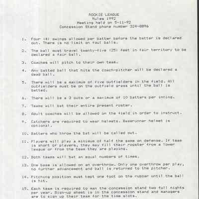 Rules Rookie League, 1992