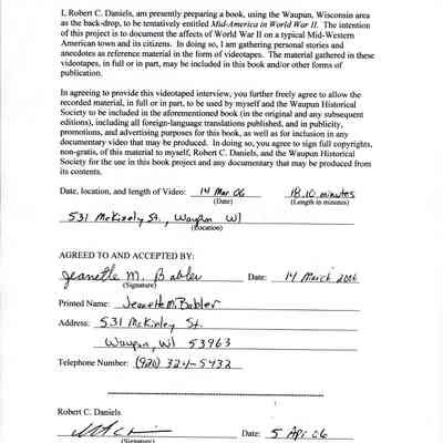 Document, Permission to Use Videotape Interview Material