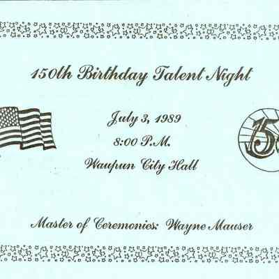 Program, Talent Night, Sesquicentennial, 150th Anniversary