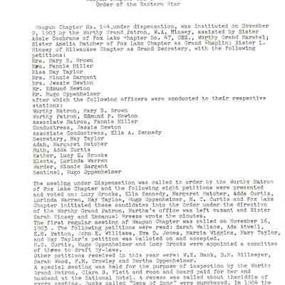 Waupun Chapter No. 144 Order of the Eastern Star