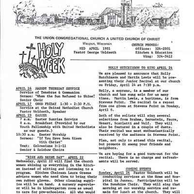 Newsletter, Church, Union-Congregational, UCC, Holly Hutchingon To Sing