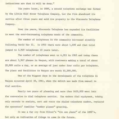 Historical info on WI Telephone Co. cont.'
