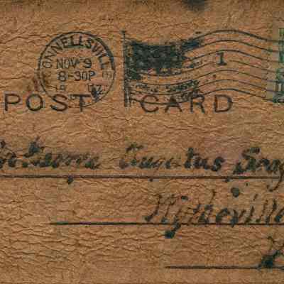 Back of leather postcard.