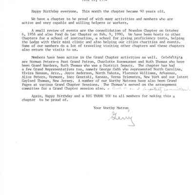 Eastern Star Letter sent February 21, 1994