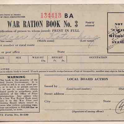 WW II, War Ration Book No. 3, Oscar Kotenberg