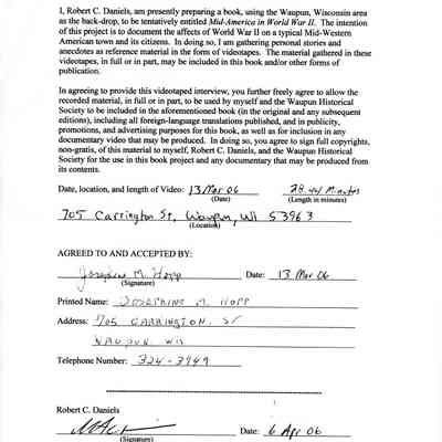 Document, Permission to Use Videotaped Interview Material