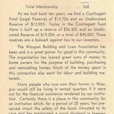 Historical info on Waupun Savings and Loan