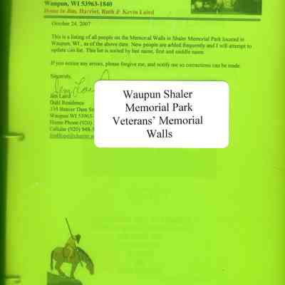List of Inscriptions on the Veterans Memorial Wall