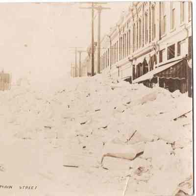 Postcard, Main Street, Snow Storm, A. S. Johnson, 1918