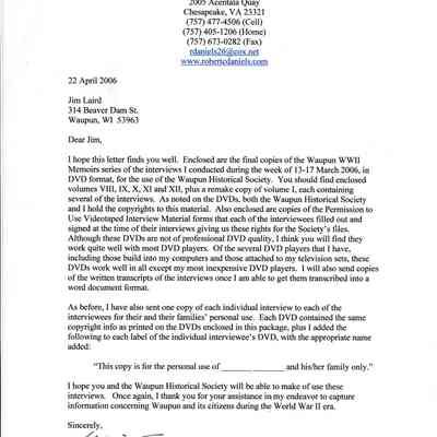 Letter, Digital Video WWII Memories, Robert C Daniels