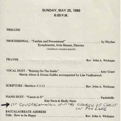 Waupun High School "Baccalaureate Service"(May 25 1986)