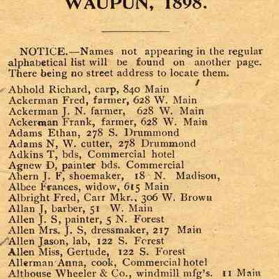 Waupun Directory 1898
