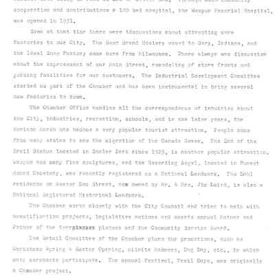 History of Waupun Chamber of  Commerce cont.