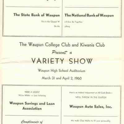 Program, 1960 Variety Show, College Club and Kiwanis Club