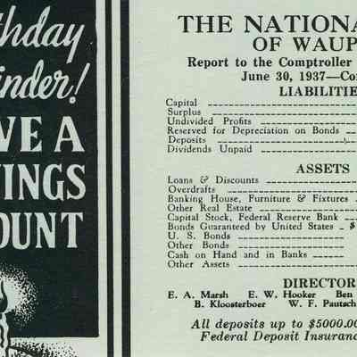 Card, National Bank of Waupun Report to the Comptroller