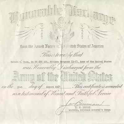 Military, Honorable Discharge Certificate, Delwin Merril Boom