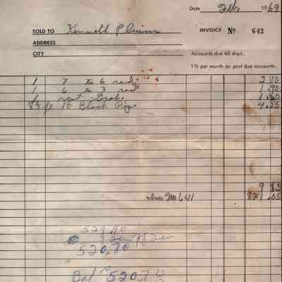 Invoice, Smerling Plumbing & Heating, 1969