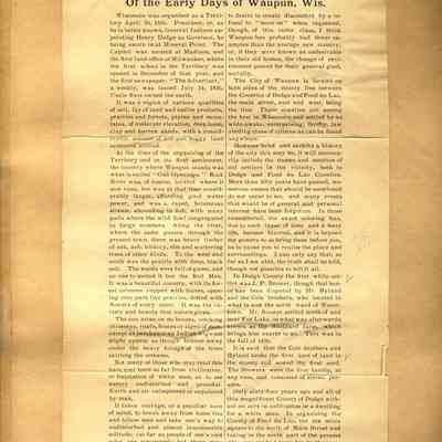 Newspaper article-Historical Sketch of Waupun
