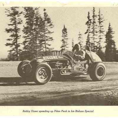 Photograph, Shaler, Bobby Unser at Pikes Peak in his Rislone Special