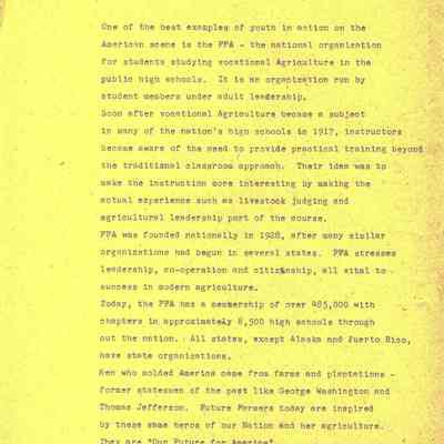 Historical facts on The FFA, Future Farmers of America