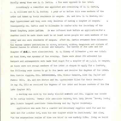 History of the Waupun Chapter #144 Order Of Eastern Star