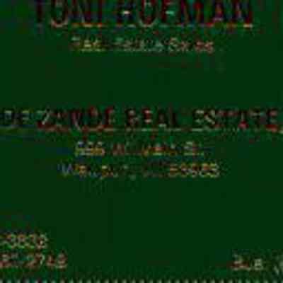 Business Card, Vande Zande Real Estate, Toni Hofman