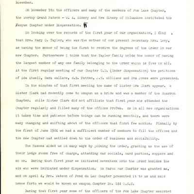 History of Waupun #144 O. E. S.