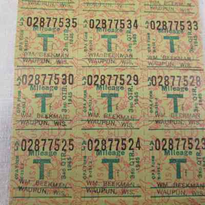 T ration coupon for Wm. Beekman, Waupun