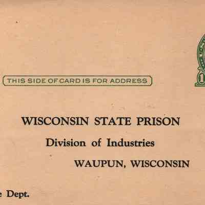 Postcard, Corrections, Wisconsin State Prison, Binder Twine