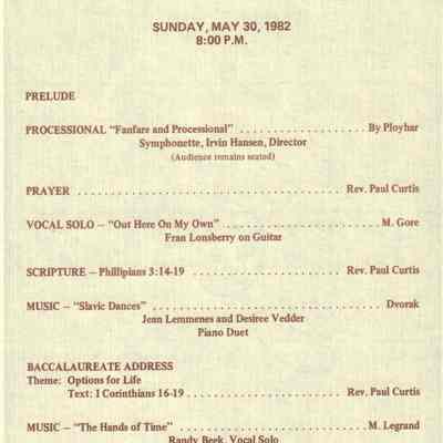 Waupun High School "Baccalaureate Service" (May 30 1982)