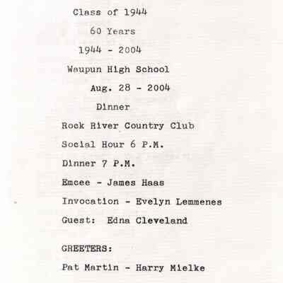 Waupun High School Class of 1944 (1944-2004) 60yrs: Origformat: Other