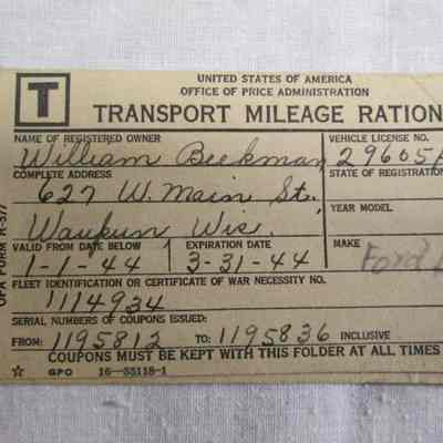 T Transport Mileage Ration Coupon Folder