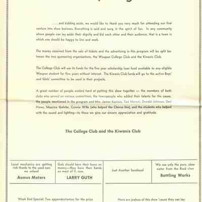 Program, 1960 Variety Show, College Club and Kiwanis Club