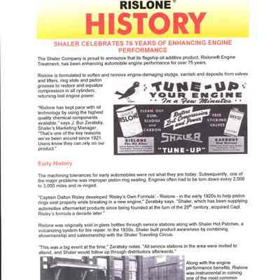 Shaler, Rislone History-Shaler Celebrates 75 Years of Performance