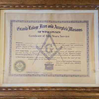 Certificate, Warren Whiting, Grand Lodge Free and Accepted Masons, 50 Years Service