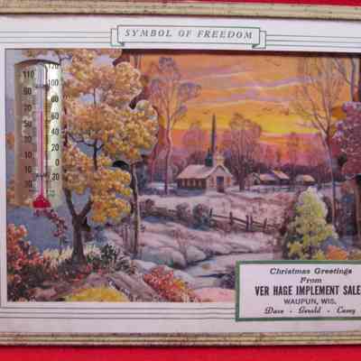 Thermometer, Ver Hage Implement Sales, Christmas Greetings, Framed Picture