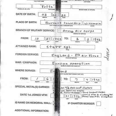 Fred Gottfried Zurbuchen, Military Information