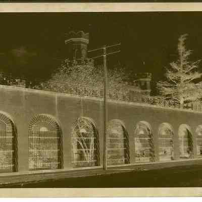 Negative of the photo of the front of the prison.